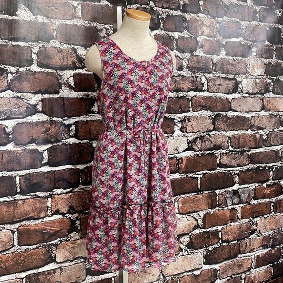 Tulle Panel Dress Sleeveless Floral Pink Red Size X Small XS - Picture 8 of 16